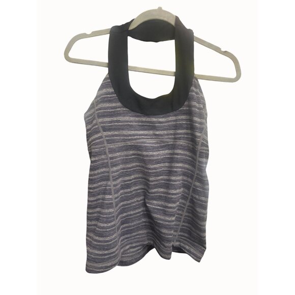 Lululemon Womens Striped Racerback Tank Top Built-In Bra Gray Black   Sz 8 - Picture 1 of 3